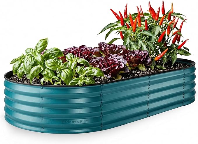 Plant & Plot Galvanized Raised Garden Beds Outdoor // 6Ã3Ã1 ft Planter Raised Beds for Gardening, Vegetables, Flowers // Large Metal Garden Box // Patented Tool-Free Design (Turquoise)