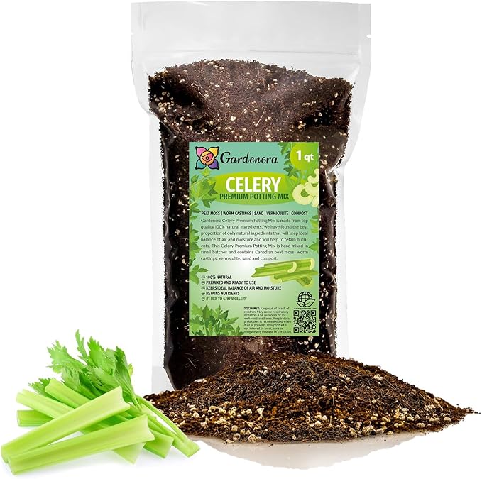 Premium Celery Potting Soil Mix - Optimal Nutrient-Rich Blend for Thriving and Crisp Celery Plants - 1 Quart