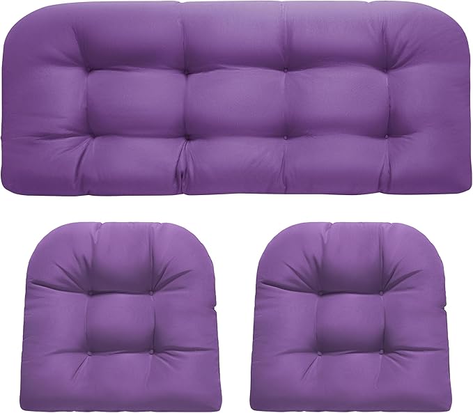 DANGHOOGY Wicker Chair Cushions, Waterproof Outdoor Loveseat Cushions for Patio Furniture, 3 Pieces Wicker Furniture Cushions, 1 Loveseat and 2 U-Shaped Cushions, Purple