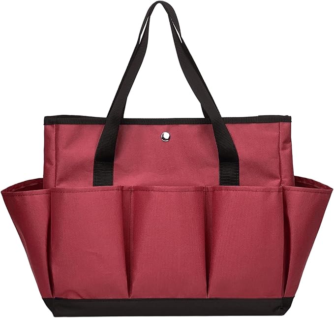Garden Tool Bag with Interior Exterior Side Pockets, Gardening Tote Bag for Garden Plant Tool Set Store Content Bag, 8 Storage Pockets (Red)