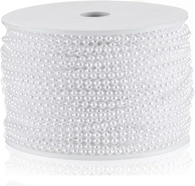 Craft String Pearls 3MM Pearl Bead, 99 Feet White Faux Pearl Garland Spool Roll Strand Wedding Party Decoration