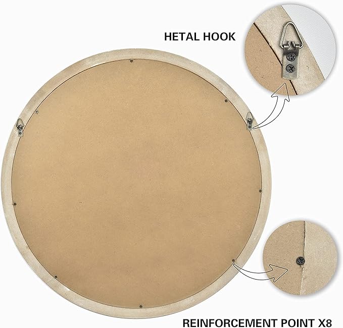 Reflinto 30 Inch Rustic Farmhouse Wooden Round Mirrors