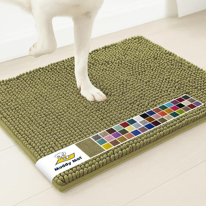 Muddy Mat® | Super Water Absorbent Door Mat Indoor, Microfiber Quick Dry Chenille Entryway Rug, Slip Resistant Front Door Mat, Indoor Mats for Entryway, Machine Washable Pet Rug, Sage 3ft x 5ft