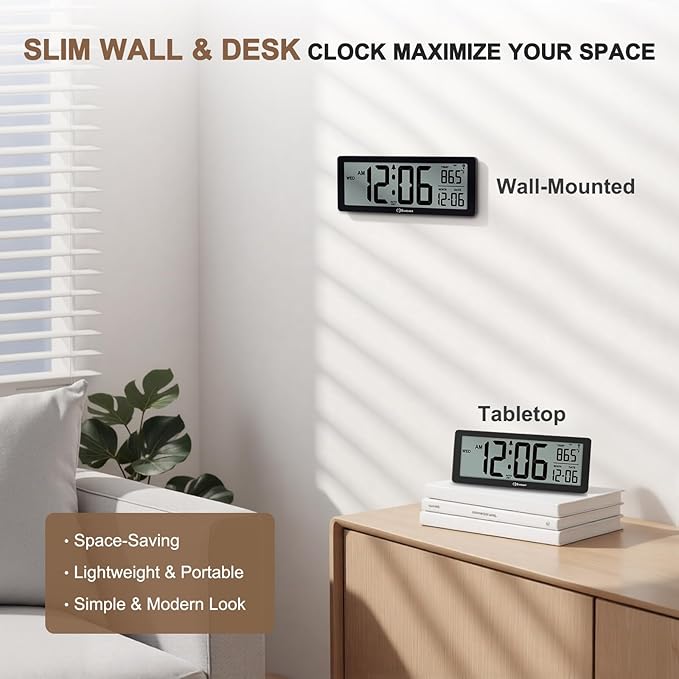 Soobest 8.5" Atomic Digital Wall Clock, Never Needs Setting, Auto Time Sync