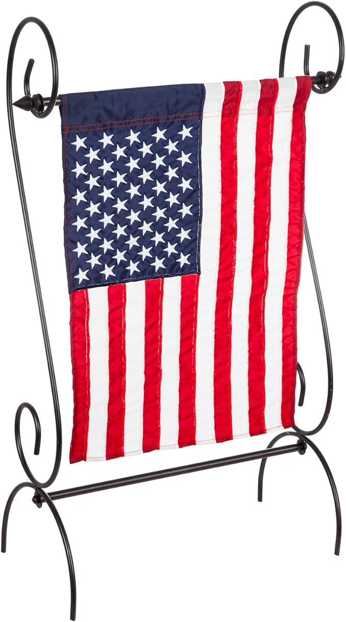 Evergreen Flag Scroll American Garden Flag Stand | Premium Metal Iron Garden Flag Holder Stand for Outside House Decor | Fits 12x18 Garden Flags for Outside