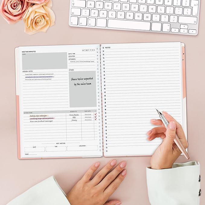 SUNEE Half Meeting Half Note - 8.5"x11" Professional Notebooks for Work - 160 Pages, A4 Size Project Planner, Spiral Meeting Agenda/Minutes Organizer for Women Men, Note Taking, Office & Business