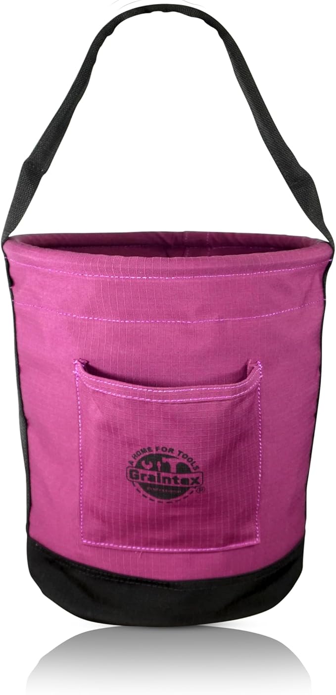 Graintex Tapered Canvas Bucket 12"x10"x15", Utility Tool Bucket One Inside Pocket, Reinforced Base & Carry Handle, Ripstop Canvas - Purple