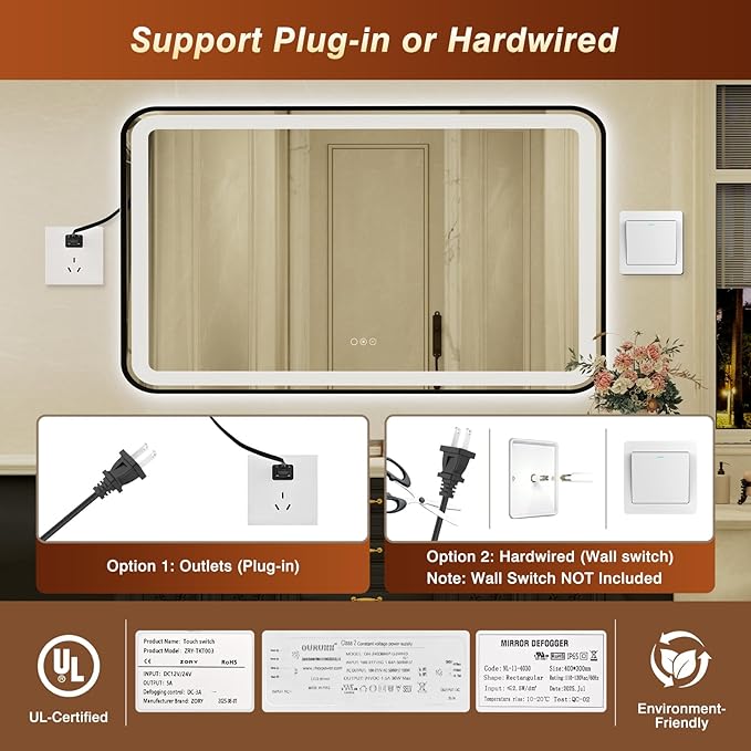 32x55 Inch LED Bathroom Mirror