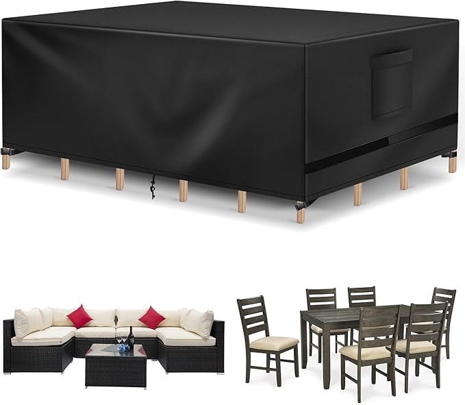 Richwon Patio Furniture Cover, Waterproof Rectangle Outdoor Table Cover, Heavy Duty Sectional Set Protection 108"L x 82"W x 28"H, Black