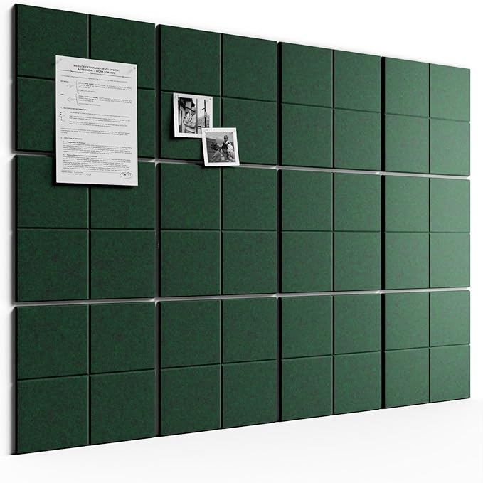 Bumusty Large Felt Bulletin Board, 30 Push Pins, 70 Adhesive Tabs, Pine Green