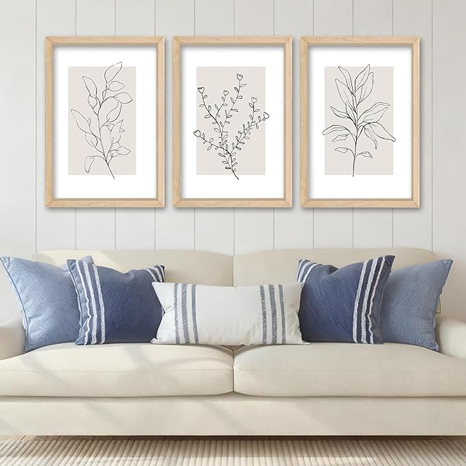 YWJKWLGS Neutral Botanical Prints Framed Wall Art Decor 11x16 Inch Set of 3
