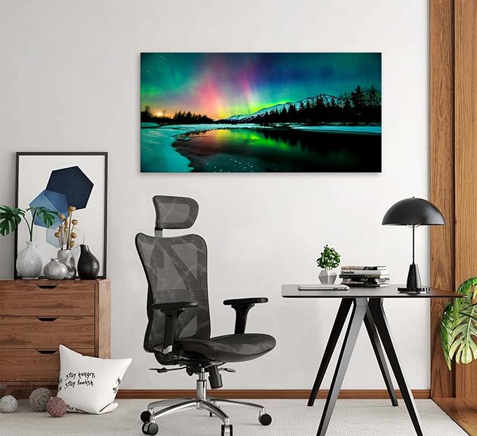 Cao Gen Decor Art S01998 Wall Art Aurora scenery Painting on Canvas Stretched