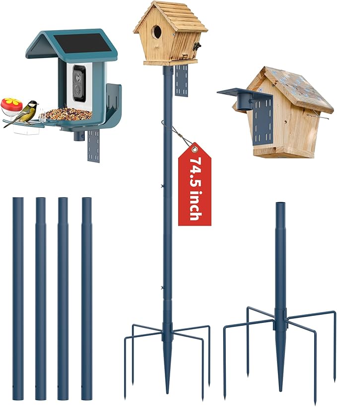 Bird Feeder Pole Stand â 74.5 Inch Height Feeding Station with 1-Inch Dia Heavy Duty for Hanging Feeders, Bird House Pole Mount Kit for Outdoor, Slip-Fit Connectionï¼Blue