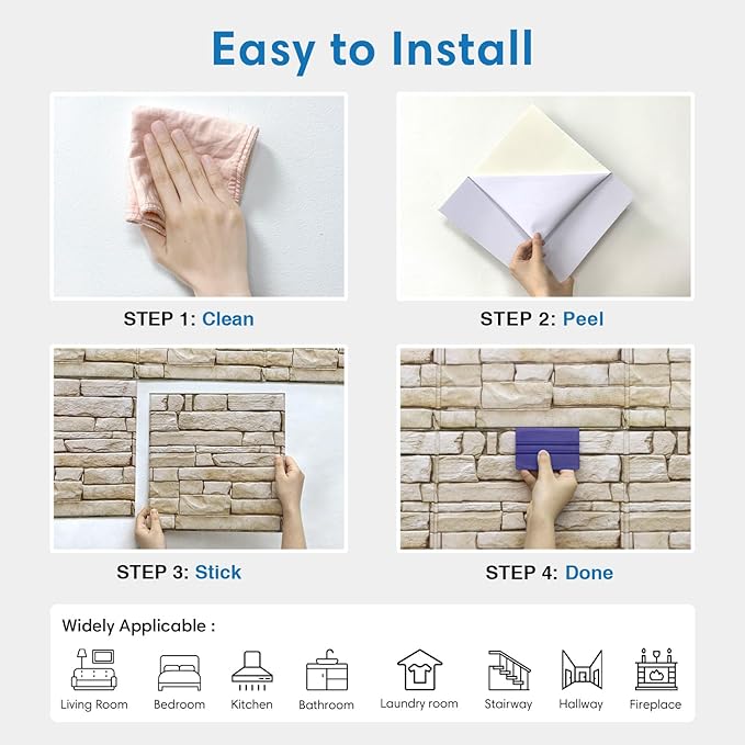 COMSTICKC 3D Peel and Stick Faux Stone Wall Sticker, Ultra-Light Thin PVC Rock