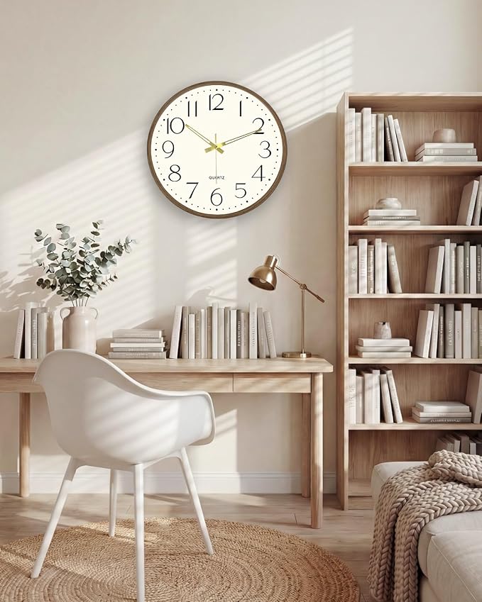 Vintage Wall Clock 14 Inch Quartz Silent Non-Ticking Analog Clock Battery