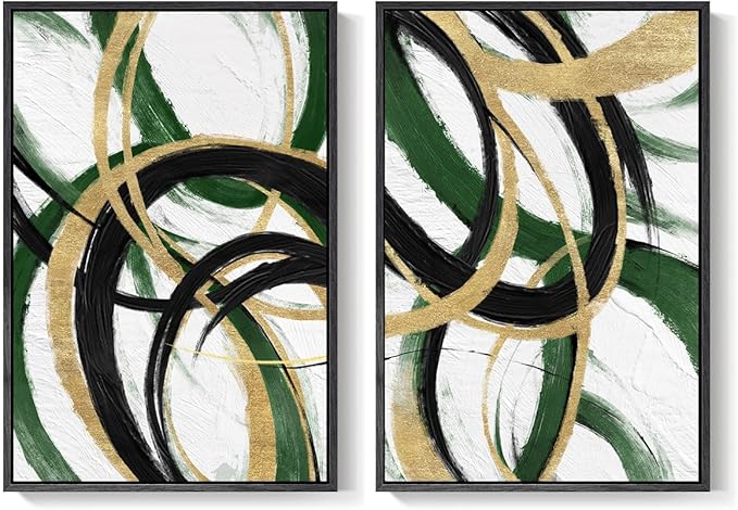 Framed Green Abstract Wall Art Set of 2