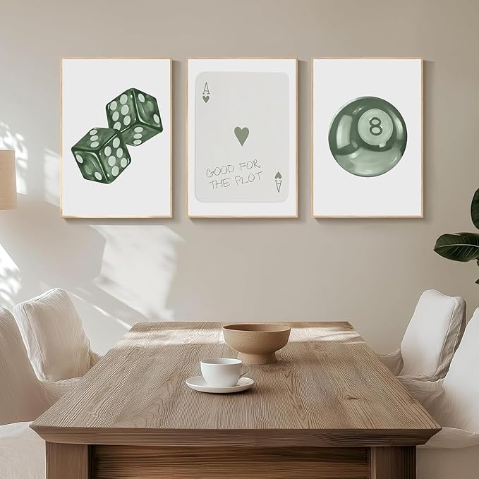 BOKPEN Green Poker Dice Canvas Wall Art Funky Y2K Trendy Preppy Pictures Lucky