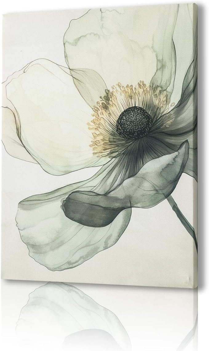 Sage Green Wall Art, flower pictures wall decor, Minimalist Modern Gold Green