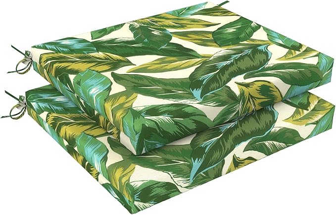 LVTXIII Outdoor Chair Cushions, Water Repellent Patio Furniture Cushions Outdoor Chair Pads with Ties for Dining Chairs and Garden Furniture, 18.5"x16"x2" Set of 2, Lush Leaf Jungle