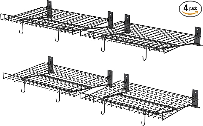 4 Pack Foldable Wall Shelf, Wall Mounted Garage Storage Shelves, Heavy Duty