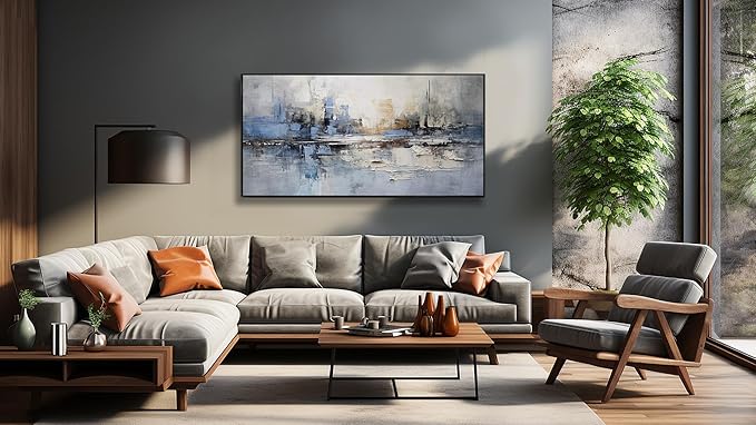 Abstract Wall Art Blue and White Reflection Large Size Framed Artwork Wall