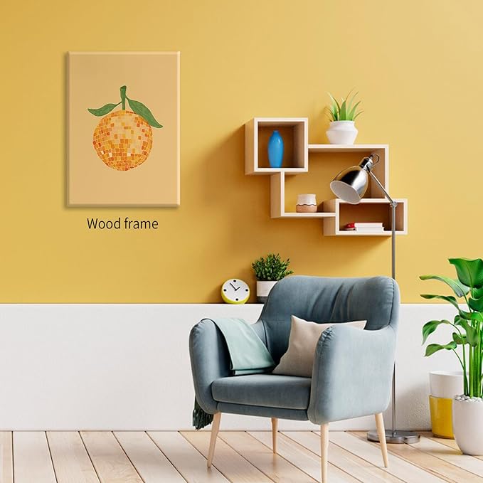 Retro Funky Orange Canvas Wall Art Fashion Disco Ball Aesthetic Posters 16X24