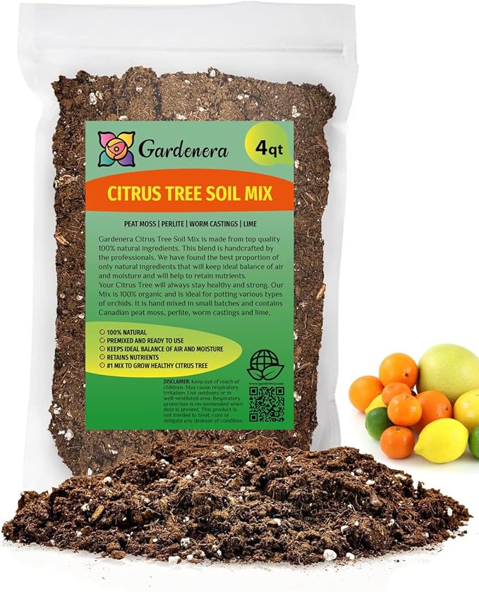 Citrus Tree Potting Soil Mix, Special Blend for Indoor Oranges, Lemons, Limes and More - (4 Quart Bag)