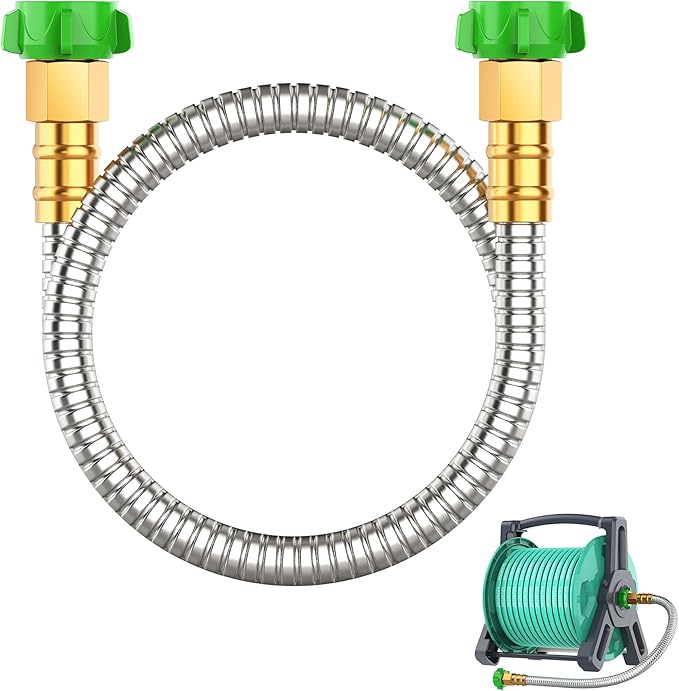 Short Metal Garden Hose 3 ft with Female to Female Connectorï¼ Stainless Steel Small Leader Hose for Hose Reel, Long, Flexible, Lightweight & Heavy Duty Water Pipe, Outdoor Water Hose Extension Adapter