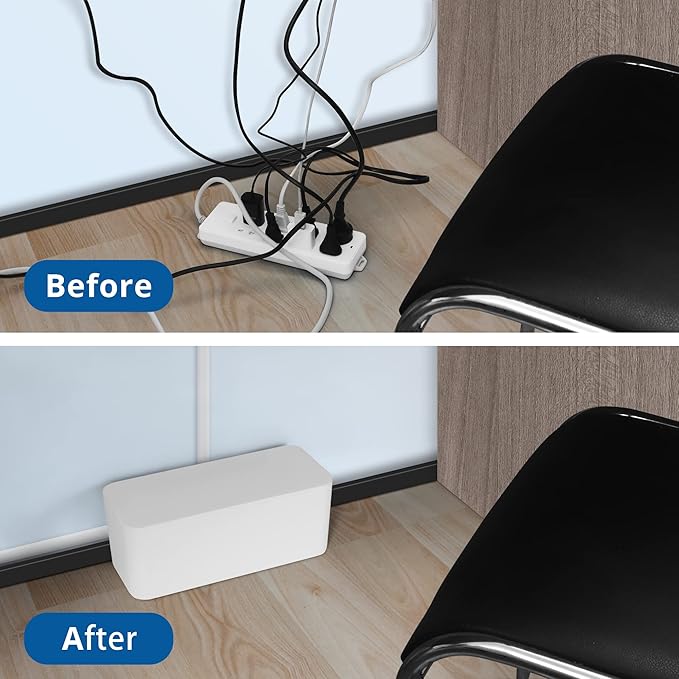 ZhiYo Cable Management Box White, 2Pack Cord Organizer Box - Extra Large and Medium Size, Cord Hider Box to Conceal Power Strips on Desk or Floor, Made from Electrically Safe ABS Material
