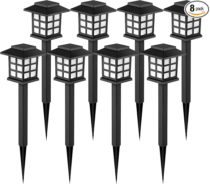 GIGALUMI Solar Outdoor Lightsï¼8 Pack LED Solar Lights Outdoor Waterproof, Solar Walkway Lights Maintain 10 Hours of Lighting for Your Garden, Landscape, Path, Yard, Patio, Driveway