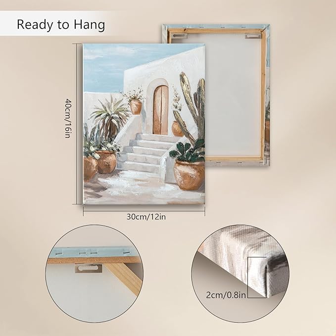 Hand-Painted Trendy blue Canvas Wall Art Pastel Preppy mediterranean Painting