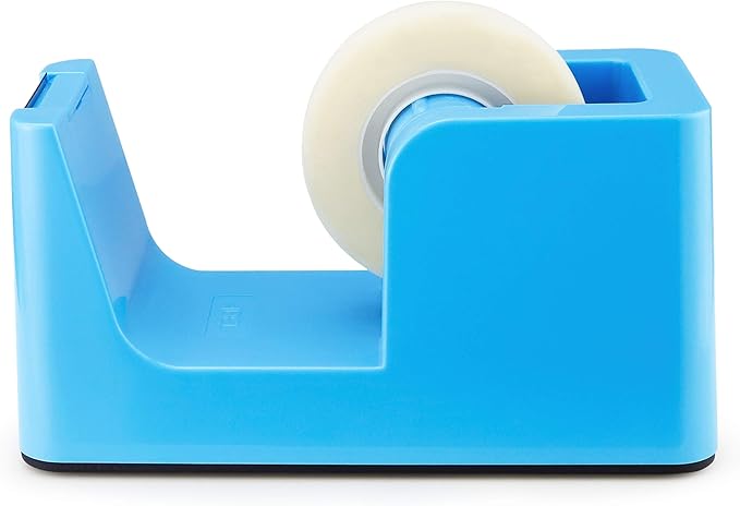 ABEL SimpleWork Desktop Tape Dispenser, Blue, 1 in Core, Non-Skid Weighted Base, Tape Cutter for Office, Home, School, and Crafts