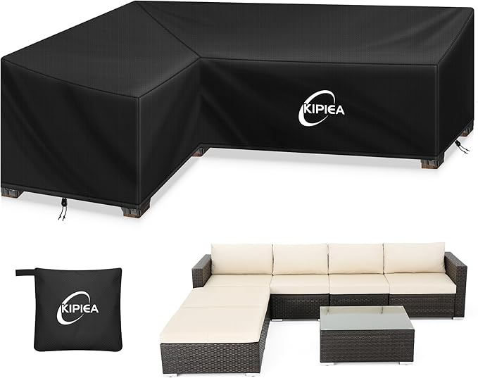 Kipiea L-Shape Patio Furniture Covers Waterproof, 500D Heavy Duty Outdoor Sectional Cover Windproof, Outdoor Couch Cover Anti-UV, No Tears & No Fading (Left Facing, 90" x 120" L x 33.5" D x 31" H)