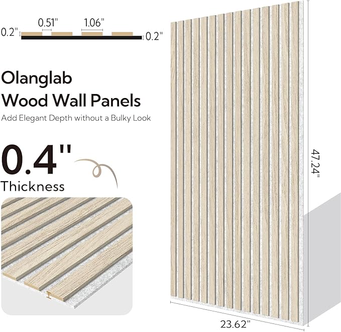 Olanglab Wood Slat Wall Panels 4 Pack, Acoustic Wall Panels, 47.24'' x 23.62"