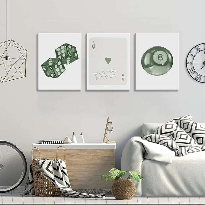 BOKPEN Green Poker Dice Canvas Wall Art Funky Y2K Trendy Preppy Pictures Lucky