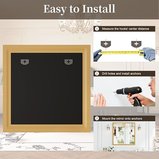 Syndra Square Natural Wood Frame Bathroom Mirror, Waterproof Slim Deep Frame
