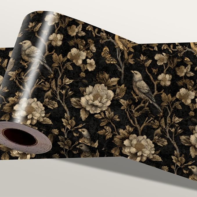 Brown Floral Wall Border 196x4 Inch Peel and Stick Vintage Botanical Wallpaper