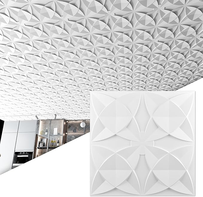 Art3d 12-Pack PVC Drop Ceiling Tiles, 2ft x 2ft, Floral Style