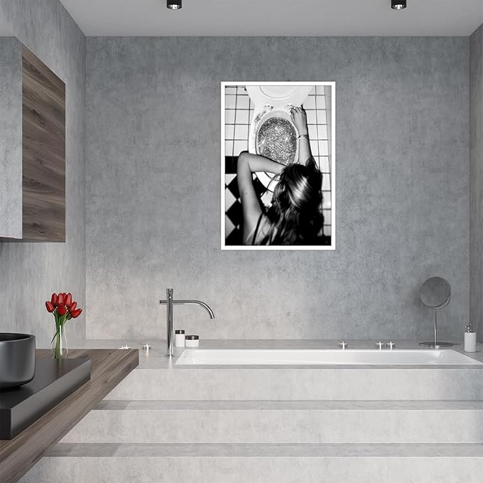 Liyark Funny Bathroom Wall Art Black and White posters Bar Disco Party prints
