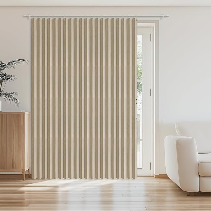 AJAZZ Blackout Accordion Door Curtain 98"x84" Cream Yellow