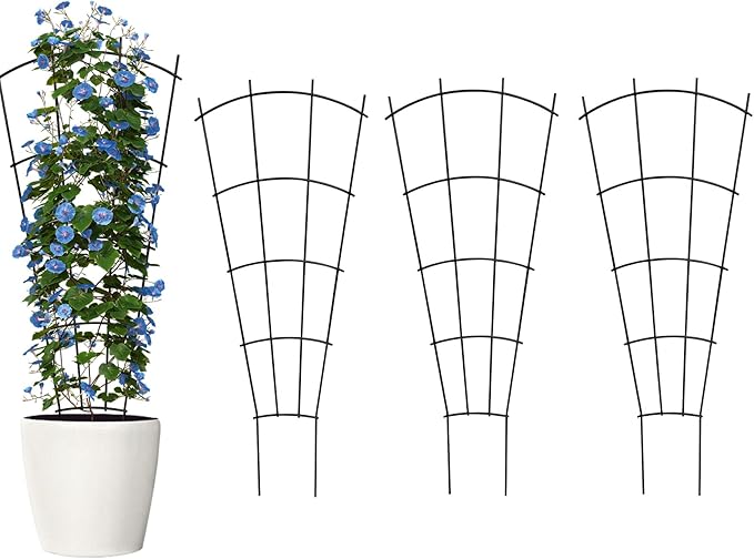 Thealyn 4 Pack 32" Metal Plant Trellis for Pots & Garden Beds, Rustproof Support for Indoor Outdoor Climbing Plants, Vines, Flowers, Fan Shaped, Black