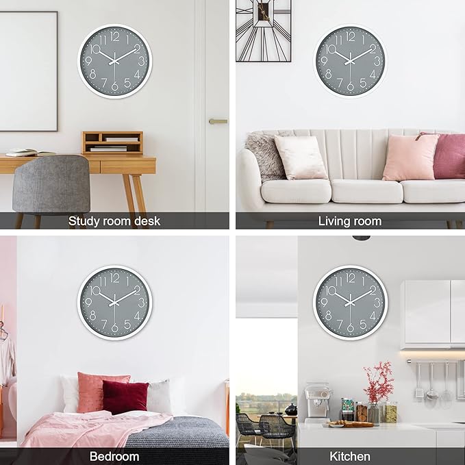 JUSTUP 12in Non-Ticking Wall Clock, Silent Battery Operated Wall Clock