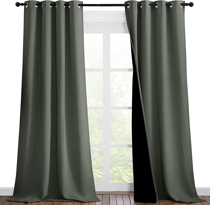 NICETOWN Dark Mallard Blackout Curtains 90 inches Long, Full Light Blocking