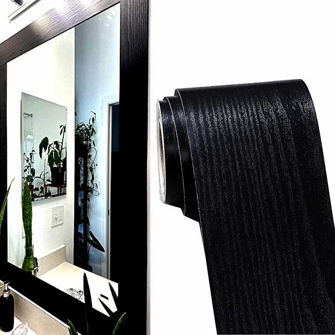 DESOMINOR 32FT Black Border Peel &Stick Black Wood Grain Wallpaper Border