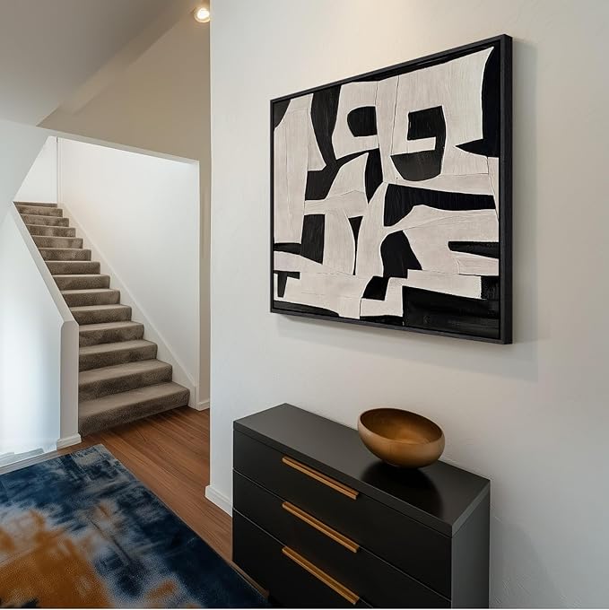 Large Framed Black and White Abstract Wall Art