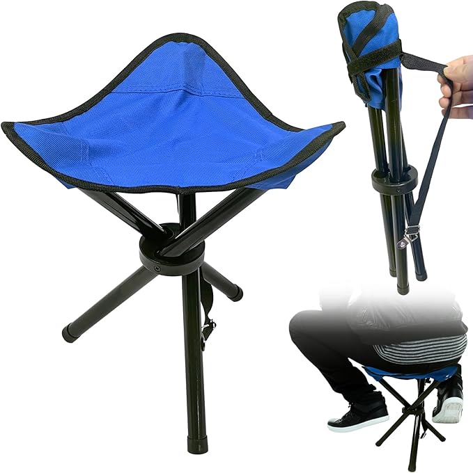 Travel Folding Camping Stool, Use Height 14.6" and Maximum Weight 210 lbs Outdoor Portable Tripod Seat Fishing Chair Seat for Camping Fishing Hiking Gardening and Beach Garden Painting (Blue)