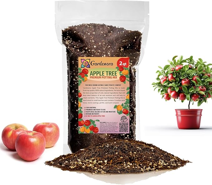 Premium Apple Potting Soil Mix - Optimal Nutrient-Rich Blend for Thriving and Juicy Apples - 2 Quart