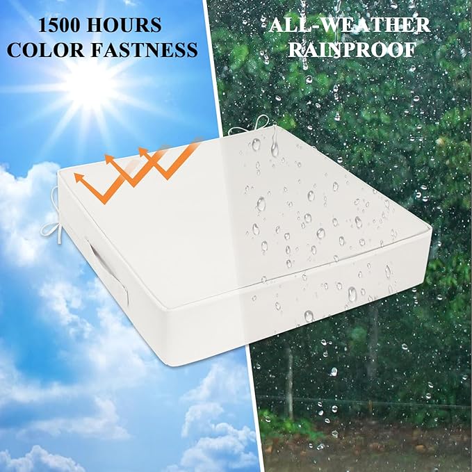 Outdoor Chair Cushions 19x19x4 Inch, Waterproof Beige Patio Furniture Cushions Set of 2 with Ties & Handle, 3 Year Color Fastness Square Replacement Seat Cushions for Sofa, Couch