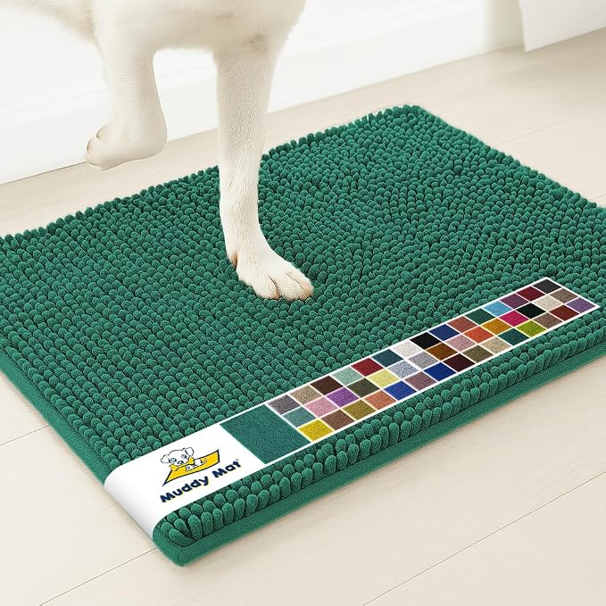 Muddy Mat® | Super Water Absorbent Door Mat Indoor, Microfiber Quick Dry Chenille Entryway Rug, Slip Resistant Front Door Mat, Indoor Mats for Entryway, Machine Washable Pet Rug, Slate Blue 32" x 44"