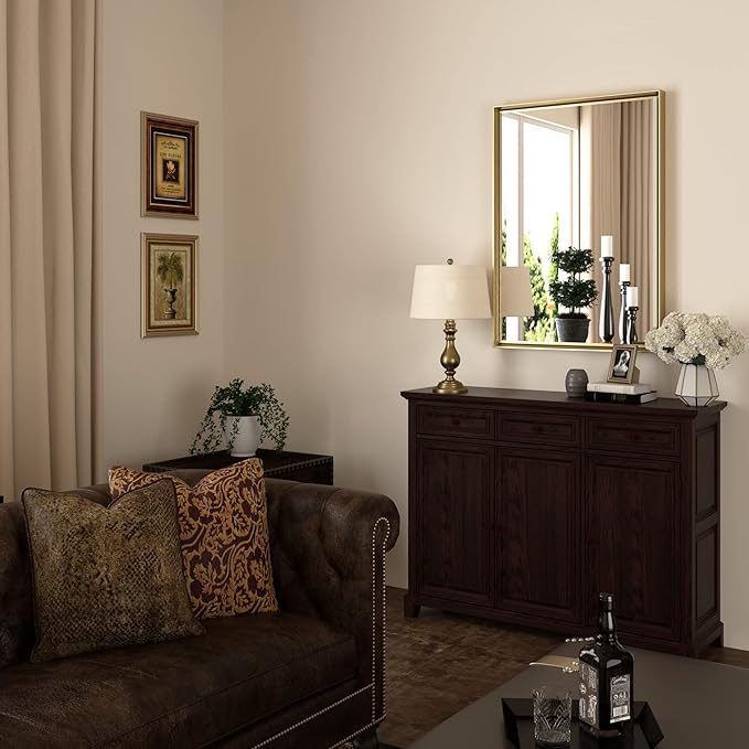 Gold Bathroom Mirror, 22x30 Brushed Gold Bathroom Mirror Beveled Edge,